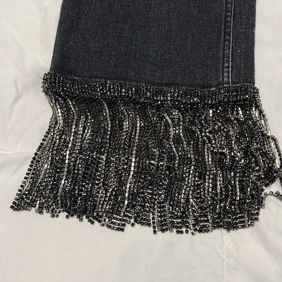 Alice & Olivia black boyfriend jeans new with tags Fringe  rhinestone size29 - Picture 2 of 12